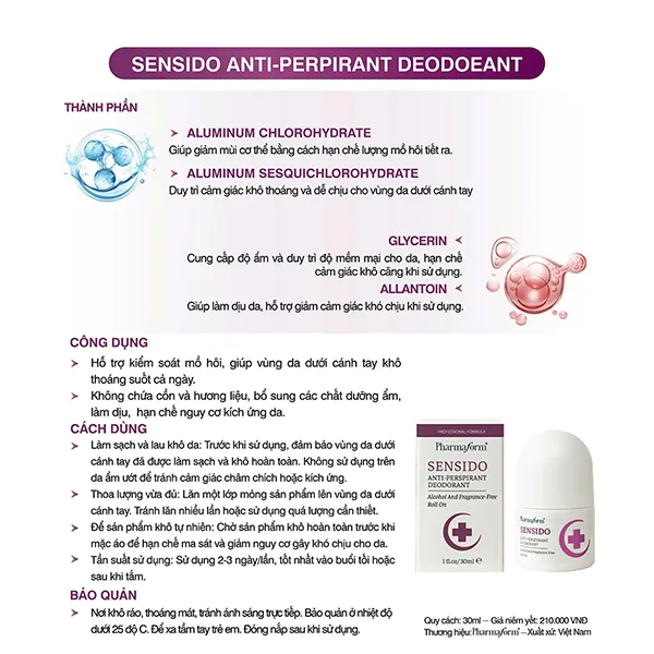 Lăn Khử Mùi Pharmaform Sensido Anti-Perspirant Deodorant 30ml