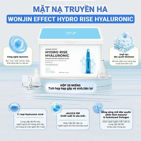Mặt Nạ Dưỡng Ẩm Wonjin Effect Hydro Rise Hyaluronic Concentrated Essence Mask 350g (30 Miếng)