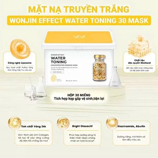 Mặt Nạ Dưỡng Da Wonjin Effect Water Toning Concentrated Essence Effect Mask 350g (30 Miếng)
