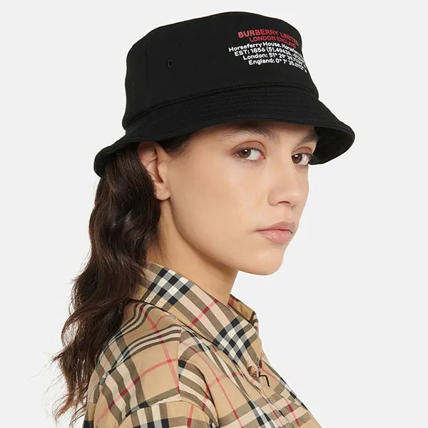 Mũ Burberry Logo Cotton Jersey Bucket Hat Màu Đen Size M