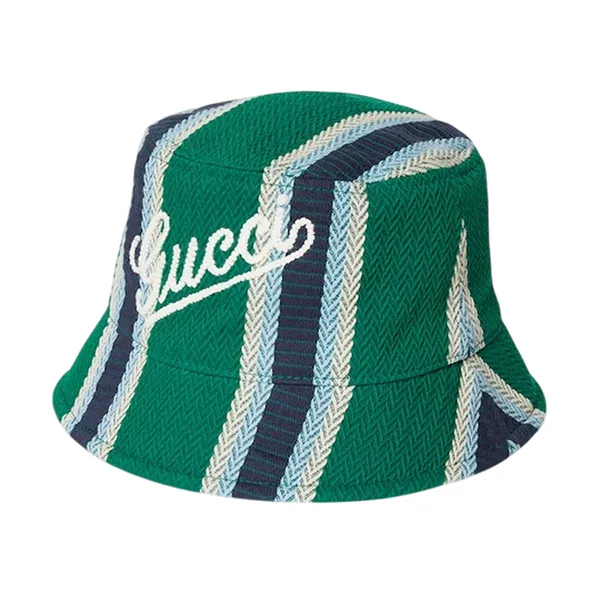 Mũ Gucci Striped Bucket Hat With Embroidery Màu Xanh Green Size S