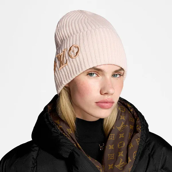 Mũ Len Louis Vuitton LV Headline M79452 Pink Beige Màu Hồng Be