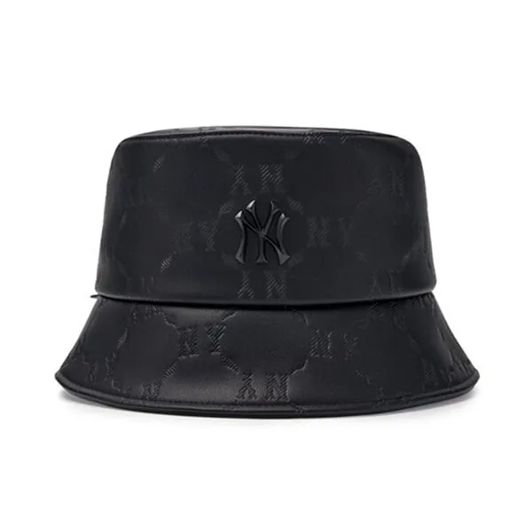 Mũ MLB Korea Diamond Monogram Leather Bucket Hat NY Black 3AHTM034N-50BKS Màu Đen