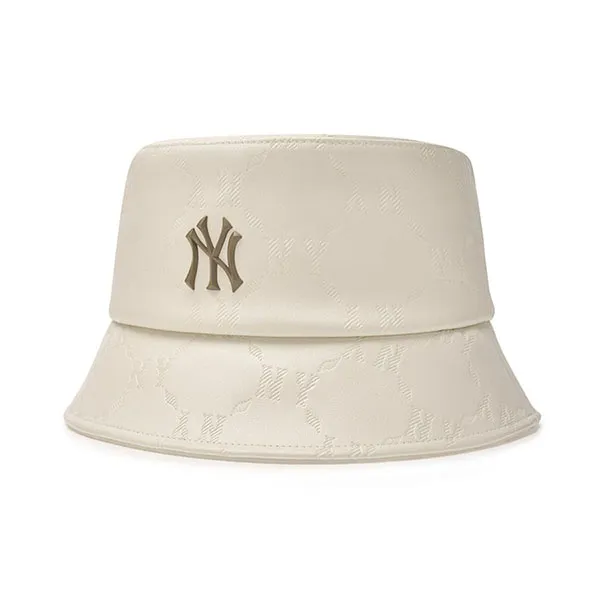 Mũ MLB Korea Diamond Monogram Leather Bucket Hat NY Cream 3AHTM034N-50CRD Màu Trắng Kem