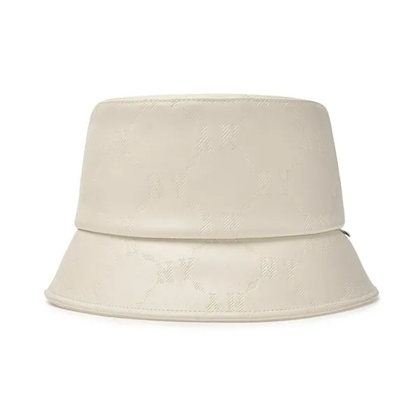 Mũ MLB Korea Diamond Monogram Leather Bucket Hat NY Cream 3AHTM034N-50CRD Màu Trắng Kem