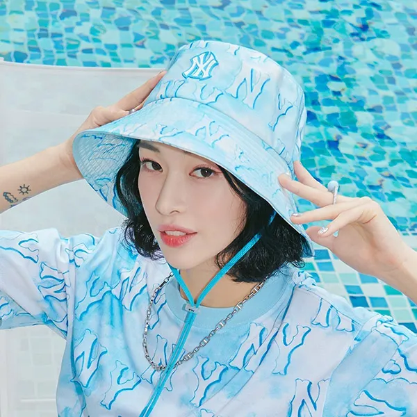 Mũ MLB Water Monogram UV Blocking Bucket Hat New York Yankees 3AHTM0733-50ABS Màu Xanh Blue Size 57