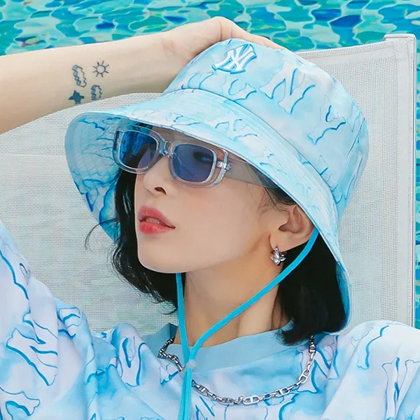 Mũ MLB Water Monogram UV Blocking Bucket Hat New York Yankees 3AHTM0733-50ABS Màu Xanh Blue Size 57