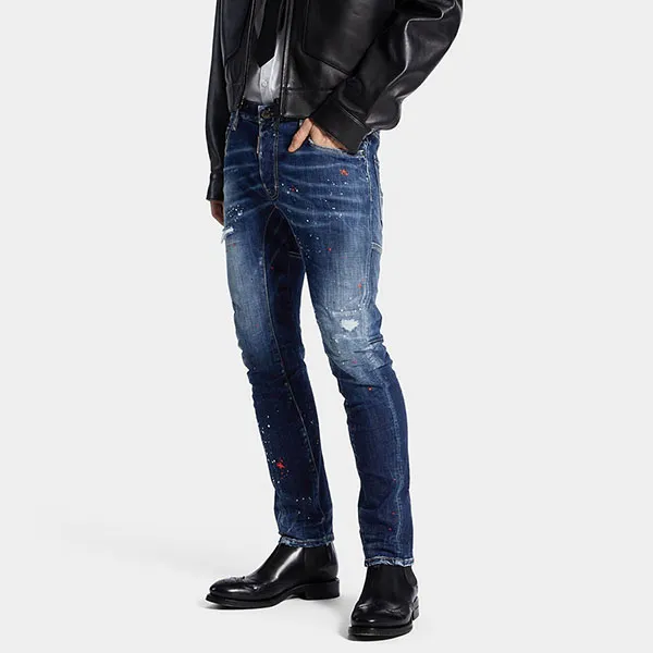 Quần Jean Nam Dsquared2 Medium Red Spots Wash Tidy Biker Jeans Màu Xanh Size 48