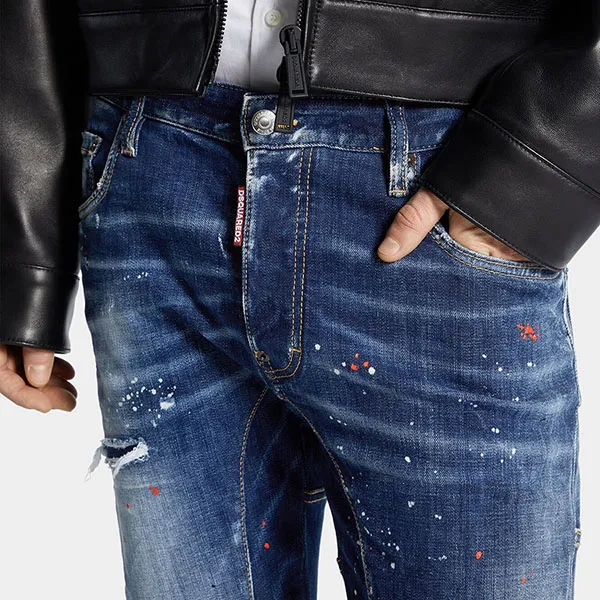 Quần Jean Nam Dsquared2 Medium Red Spots Wash Tidy Biker Jeans Màu Xanh Size 48