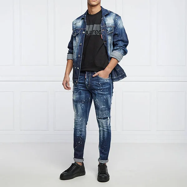 Quần Jeans Nam Dsquared2 Tag Leather Skater S71LB0944 S30685 Màu Xanh Size 48
