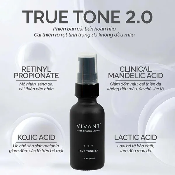 Serum Hỗ Trợ Giảm Nám, Tàn nhang Và Cải Thiện Da Sáng Mịn Vivant True Tone 2.0 30ml