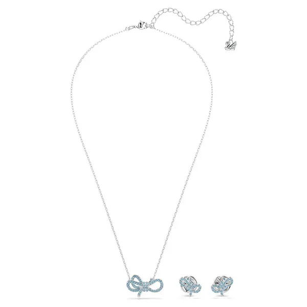 Set Dây Chuyền + Khuyên Tai Nữ Swarovski Lifelong Bow Set Bow, Blue, Rhodium Plated 5723554 Màu Xanh