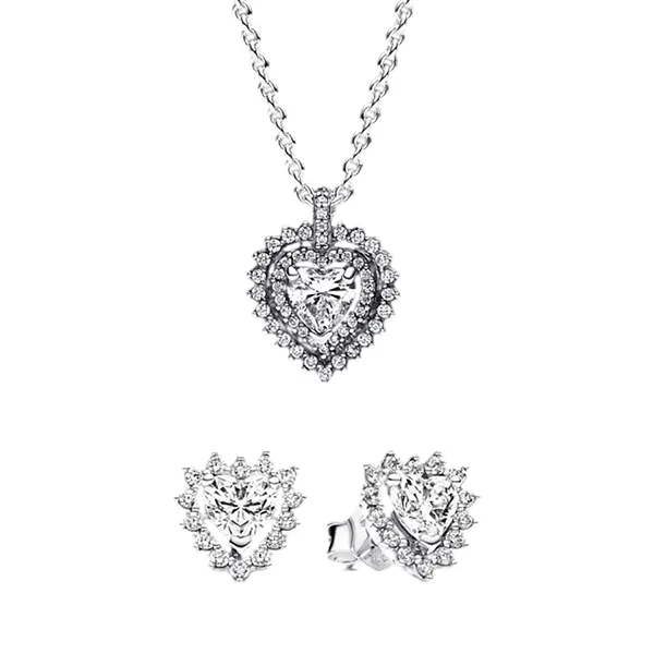 Set Dây Chuyền Và Khuyên Tai Pandora Love Station Necklace and Earrings Set Màu Bạc