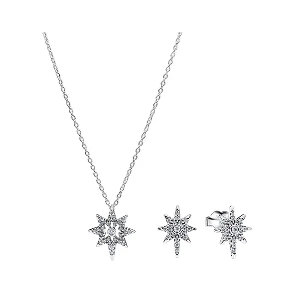 Set Dây Chuyền Và Khuyên Tai Pandora North Star Stud Necklace And Earrings Set Màu Bạc