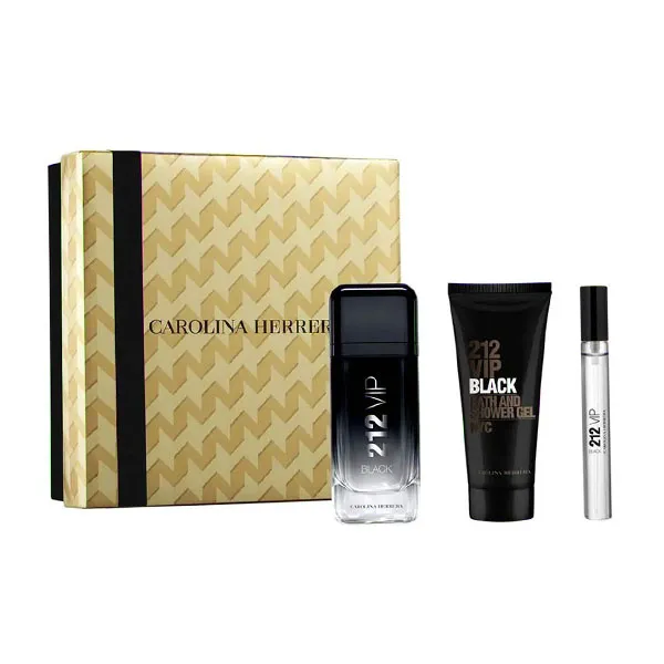 Set Nước Hoa Nam Carolina Herrera 212 Vip Black For Men EDP 100ml + EDP 10ml + Shower Gel 100ml (3 Món)