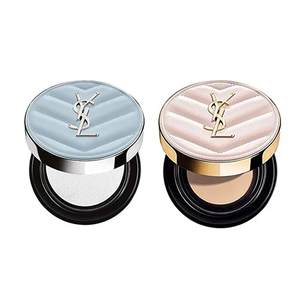 Set Phấn Nước Cushion Yves Saint Laurent YSL All Hours Blur Cushion Powder Vỏ Xanh + Glow Pact Limited Tone B10 Vỏ Hồng (Kèm Túi Giấy)
