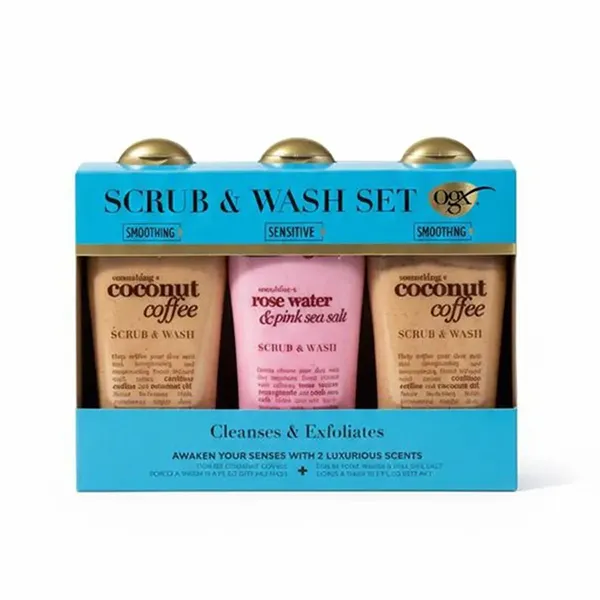 Set Sữa Tắm Hỗ Trợ Làm Sạch Và Dưỡng Da Trắng Mịn OGX Beauty Body Scrub And Wash Set 3 Món