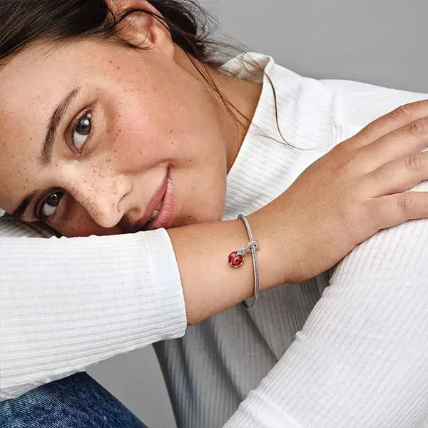 Set Vòng Đeo Tay + Hạt Vòng Charm Nữ Pandora Red Ladybird Dangle Màu Bạc Đỏ