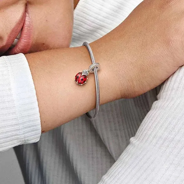 Set Vòng Đeo Tay + Hạt Vòng Charm Nữ Pandora Red Ladybird Dangle Màu Bạc Đỏ
