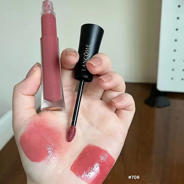 Son Lancôme L'Absolu Rouge Glaze Tintation 708 Lusty Rose Màu Hồng Đào Đất