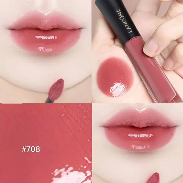 Son Lancôme L'Absolu Rouge Glaze Tintation 708 Lusty Rose Màu Hồng Đào Đất