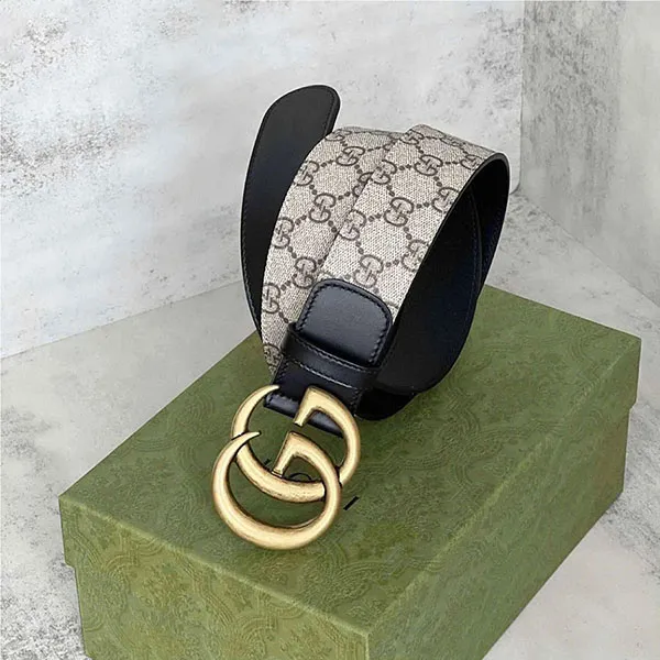 Thắt Lưng Gucci Double G Buckle GG Belt 625839-92TLT-9769 Màu Đen - Be Size 90