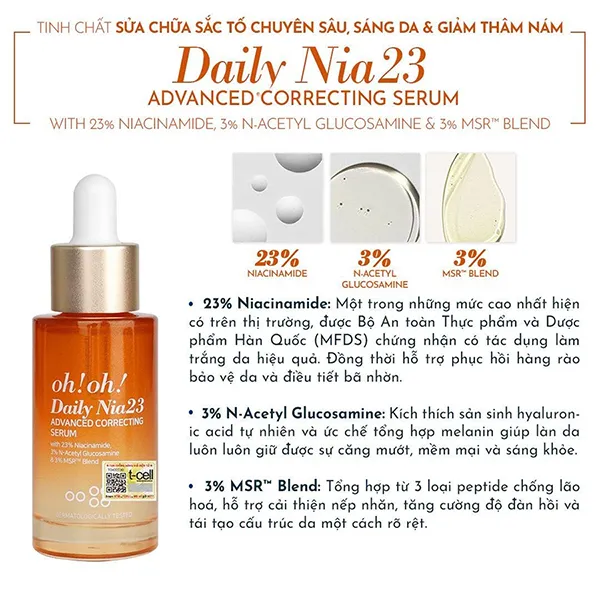 Tinh Chất 23% Niacinamide Hỗ Trợ Sáng Da Và Giảm Thâm Nám Oh! Oh! Daily Nia23 Advanced Correcting Serum 30ml