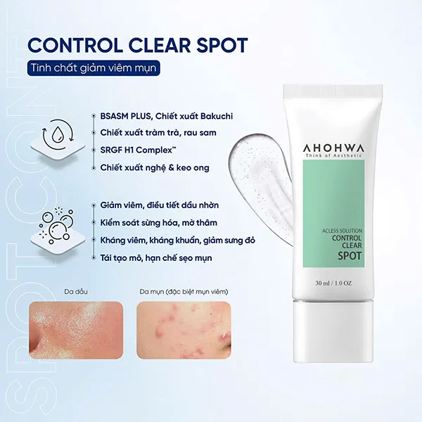 Tinh Chất Hỗ Trợ Giảm Viêm Mụn Ahohwa Control Clear Spot 30ml