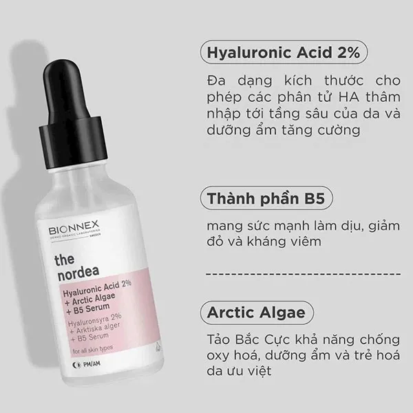 Tinh Chất Phục Hồi Dành Cho Da Tổn Thương Bionnex Hyaluronic Acid 2% + Artic Algae + B5 Serum, 30ml