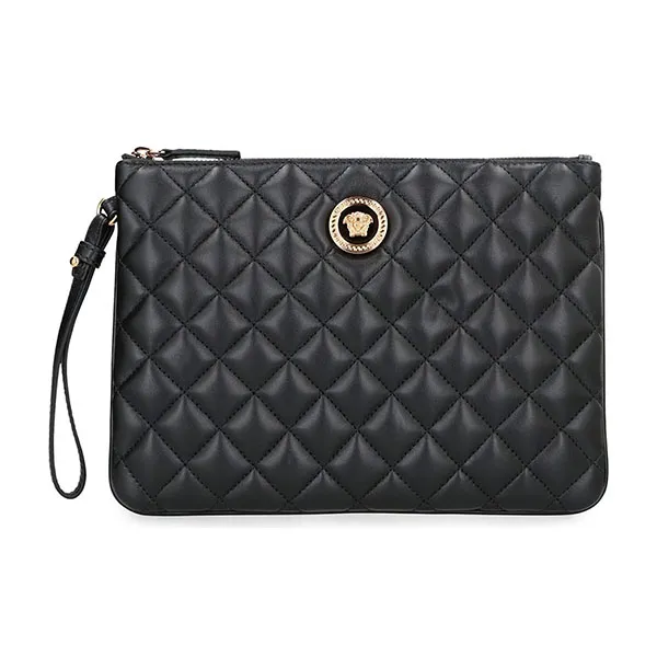 Túi Cầm Tay Nam Versace Leather Flat Pouch Black Màu Đen