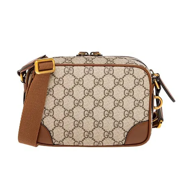 Túi Đeo Chéo Gucci GG Emblem Dual Compartment Mini Bag 821217 FAED3 9786 Màu Be Nâu
