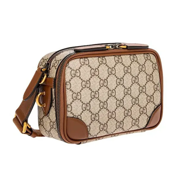 Túi Đeo Chéo Gucci GG Emblem Dual Compartment Mini Bag 821217 FAED3 9786 Màu Be Nâu