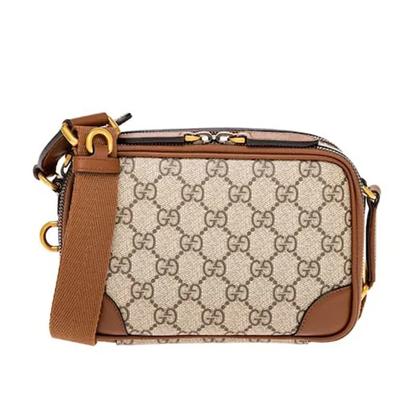 Túi Đeo Chéo Gucci GG Emblem Dual Compartment Mini Bag 821217 FAED3 9786 Màu Be Nâu