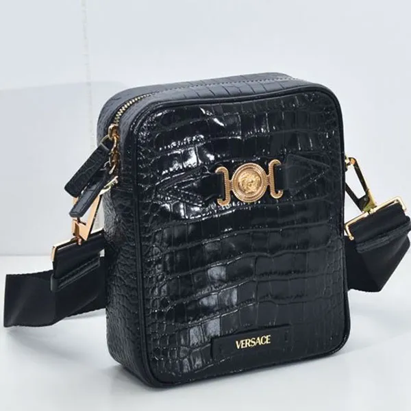 Túi Đeo Chéo Nam Versace Men's Crocodile Biggie Shoulder Bag 1000721 Màu Đen