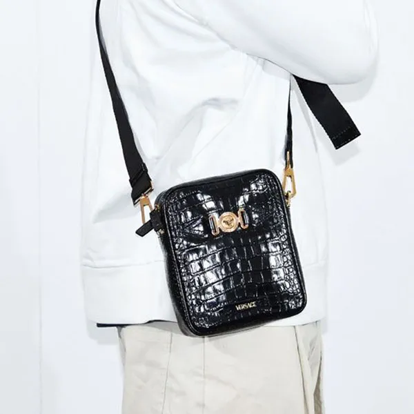 Túi Đeo Chéo Nam Versace Men's Crocodile Biggie Shoulder Bag 1000721 Màu Đen