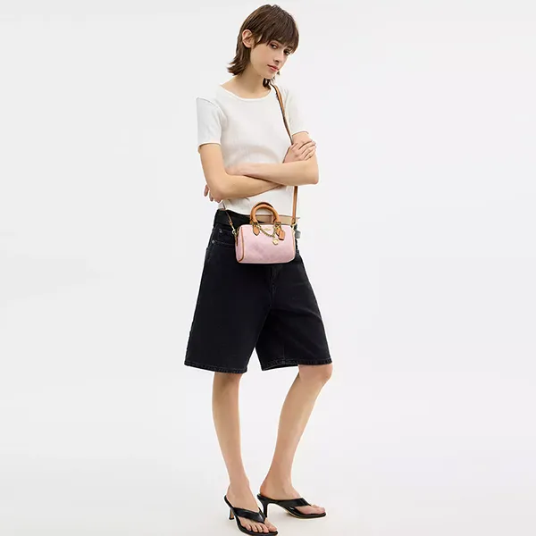 Túi Đeo Chéo Nữ Coach Mini Rowan Crossbody Bag In Signature Canvas With Charms CEK79 Gold/Powder Pink Màu Hồng