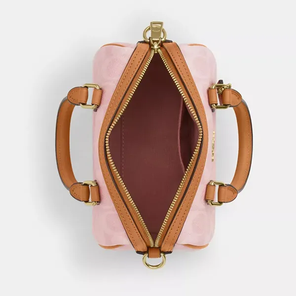 Túi Đeo Chéo Nữ Coach Mini Rowan Crossbody Bag In Signature Canvas With Charms CEK79 Gold/Powder Pink Màu Hồng