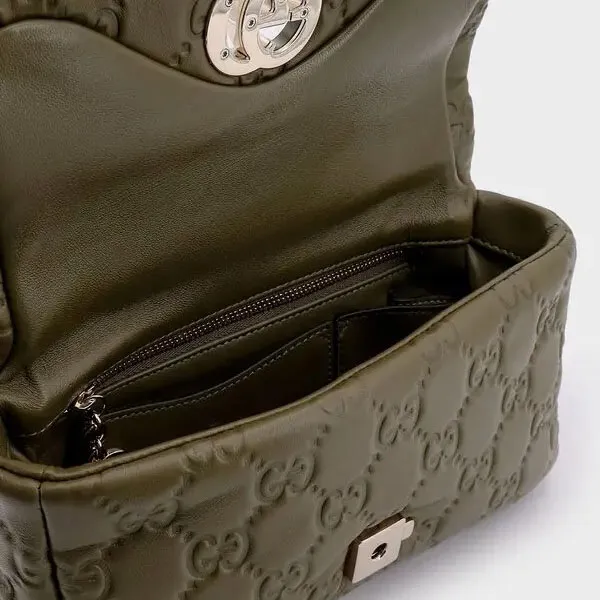 Túi Đeo Chéo Nữ Gucci GG Mini Milano Leather Handbag Green Màu Xanh Olive