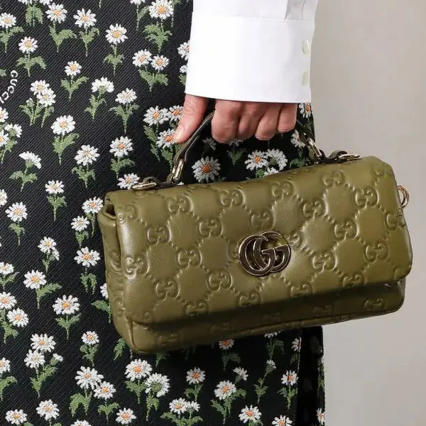 Túi Đeo Chéo Nữ Gucci GG Mini Milano Leather Handbag Green Màu Xanh Olive