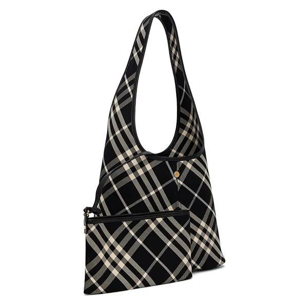 Túi Đeo Vai Nữ Burberry Small Check Shoulder Bag Black & Off-White Màu Đen/Trắng