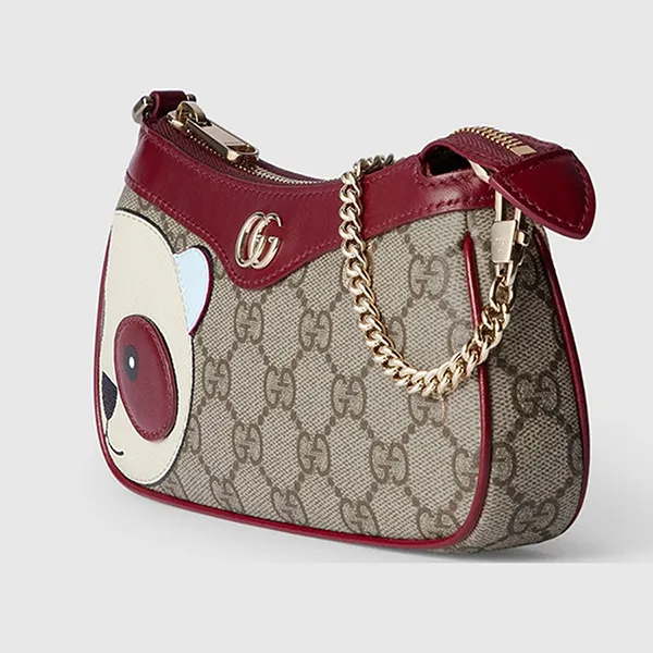 Túi Đeo Vai Nữ ‎Gucci Mini Bag With Panda Detail Beige 818763 FAEEO 8575 Màu Be Đỏ