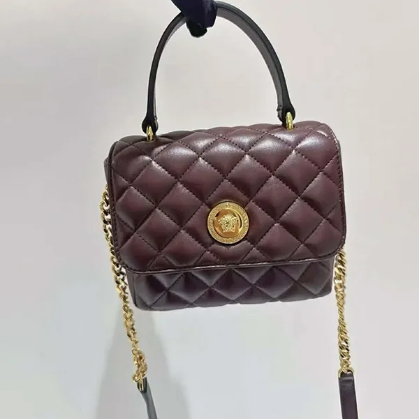 Túi Đeo Vai Nữ Versace Women's Medusa Quilted Leather Shoulder Bag Màu Nâu
