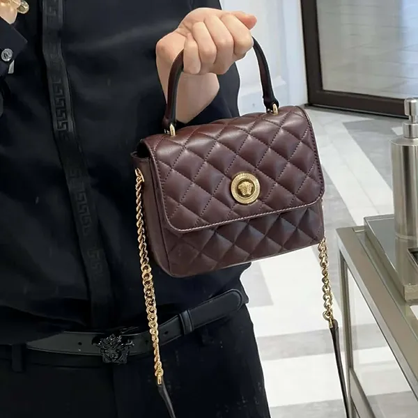 Túi Đeo Vai Nữ Versace Women's Medusa Quilted Leather Shoulder Bag Màu Nâu