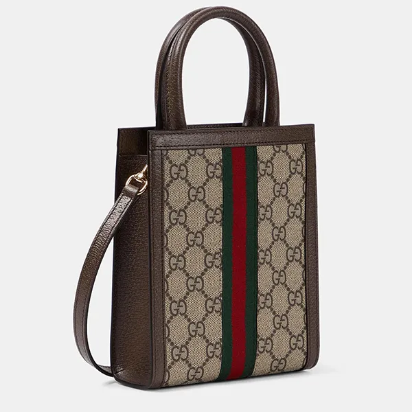 Túi Tote Gucci Super Mini Ophidia GG Canvas Tote Bag Màu Nâu Xám