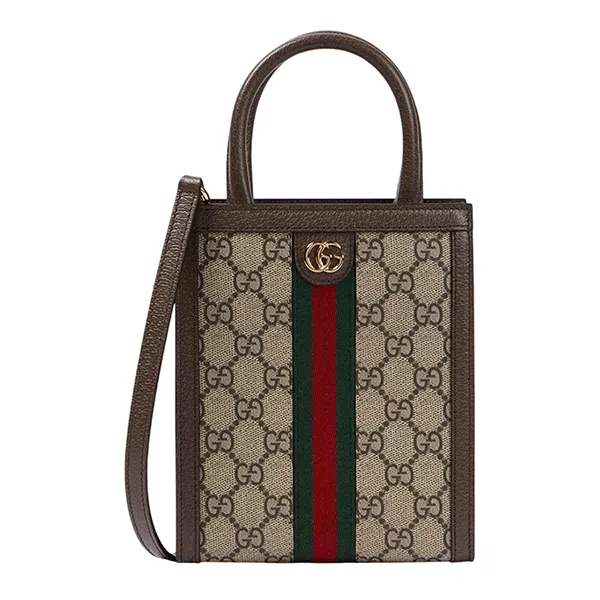 Túi Tote Gucci Super Mini Ophidia GG Canvas Tote Bag Màu Nâu Xám