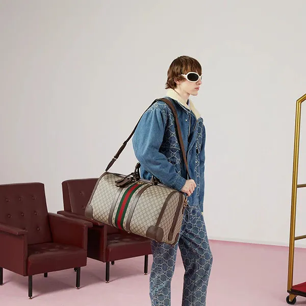 Túi Trống Nữ Gucci Savoy Large Duffle Bag Beige Ebony 724612-9C2ST-8746 Màu Nâu Be