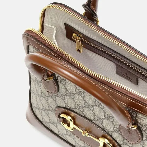 Túi Xách Nữ Gucci Horsebit 1955 Canvas Tote Bag Màu Be Nâu