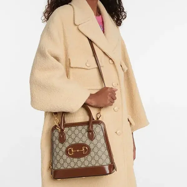 Túi Xách Nữ Gucci Horsebit 1955 Canvas Tote Bag Màu Be Nâu