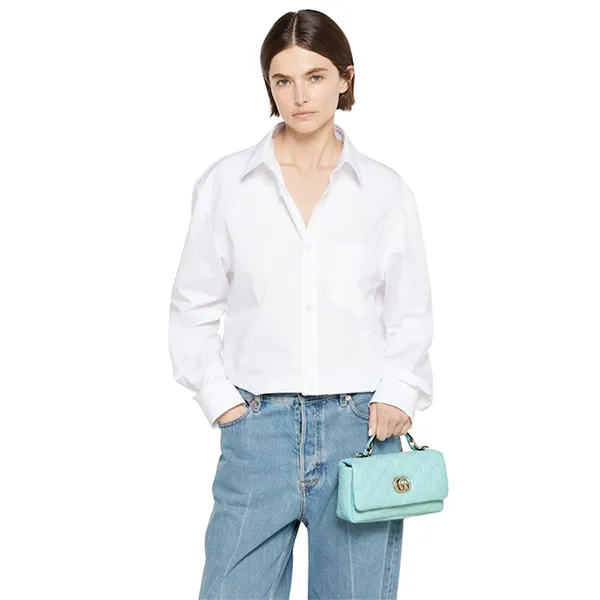 Túi Xách Tay Gucci Mini GG Milano Leather Handbag Màu Xanh Blue