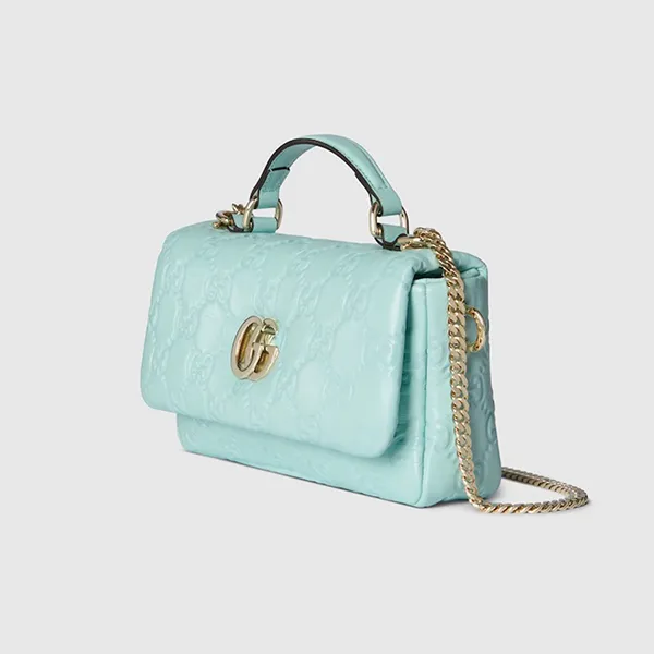 Túi Xách Tay Gucci Mini GG Milano Leather Handbag Màu Xanh Blue